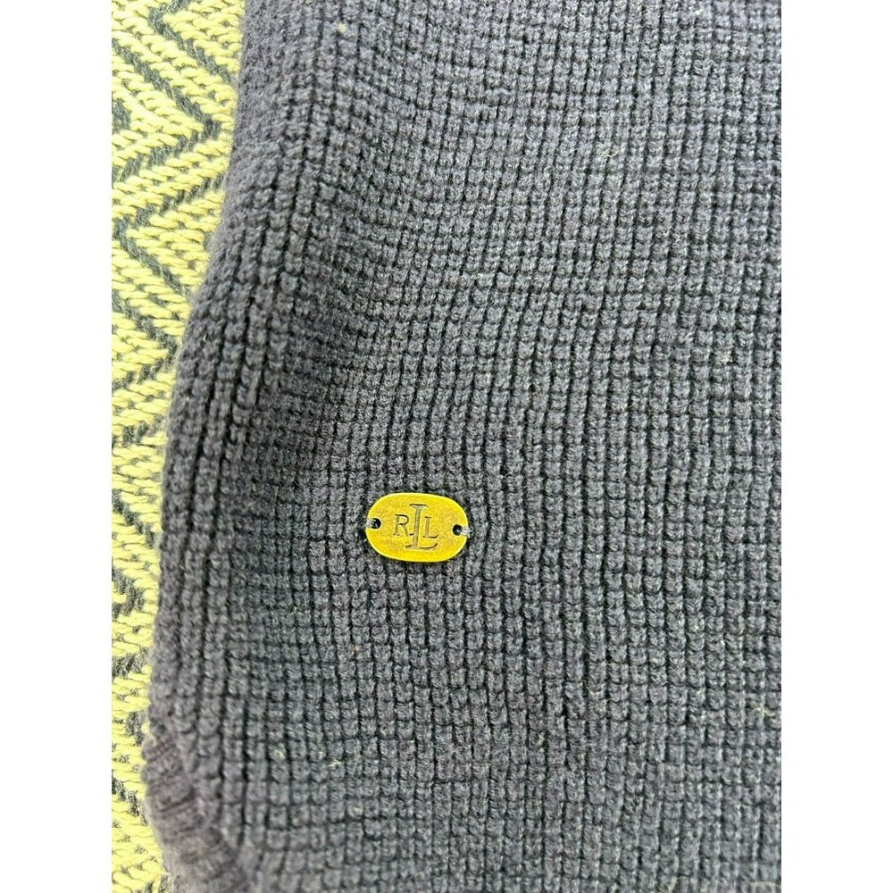 Lauren Ralph Lauren Gray Waffle-Knit Cotton Hoodie Gold-Tipped Drawstrings & Log - Picture 4 of 6